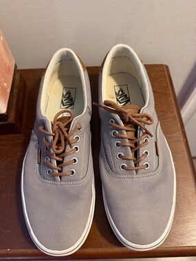 Vans Men’s Gray Canvas Sneakers with Brown Laces